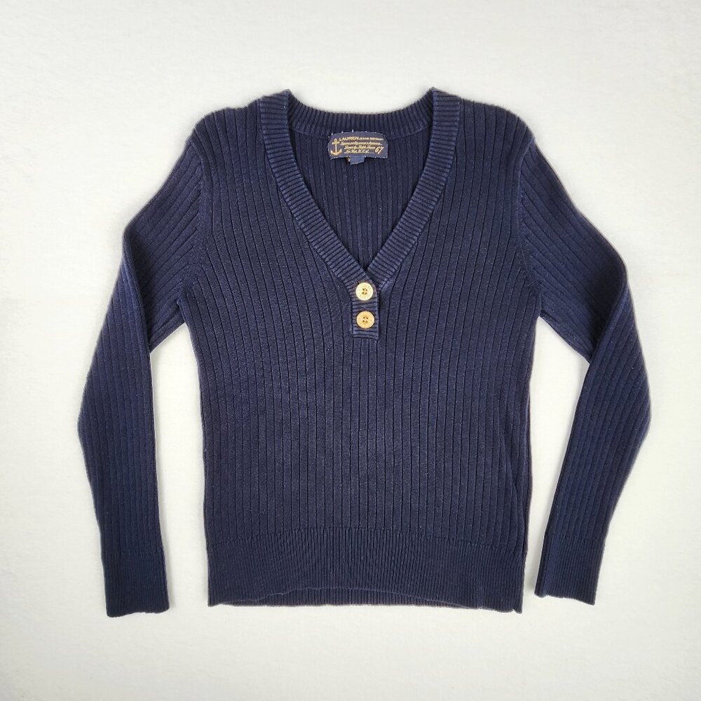 Lauren Jeans Company Women's Long Sleeve Ribbed Sweater Size M Navy Blue